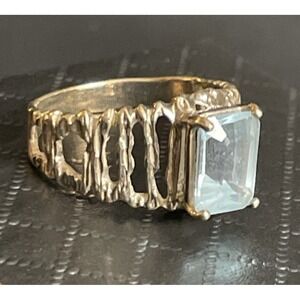 925 UTC Cocktail Ring Size 8 Sapphire Gold Over Sterling Signed Prong Set